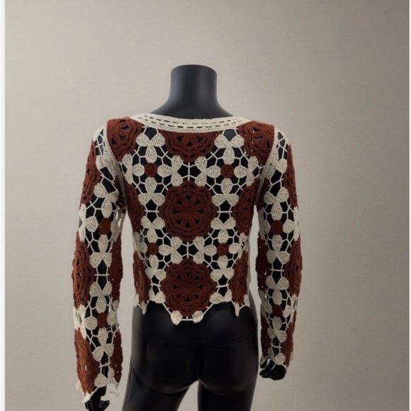 Rebellion Brown and Cream Crochet Women’s Top - Picture 3 of 7